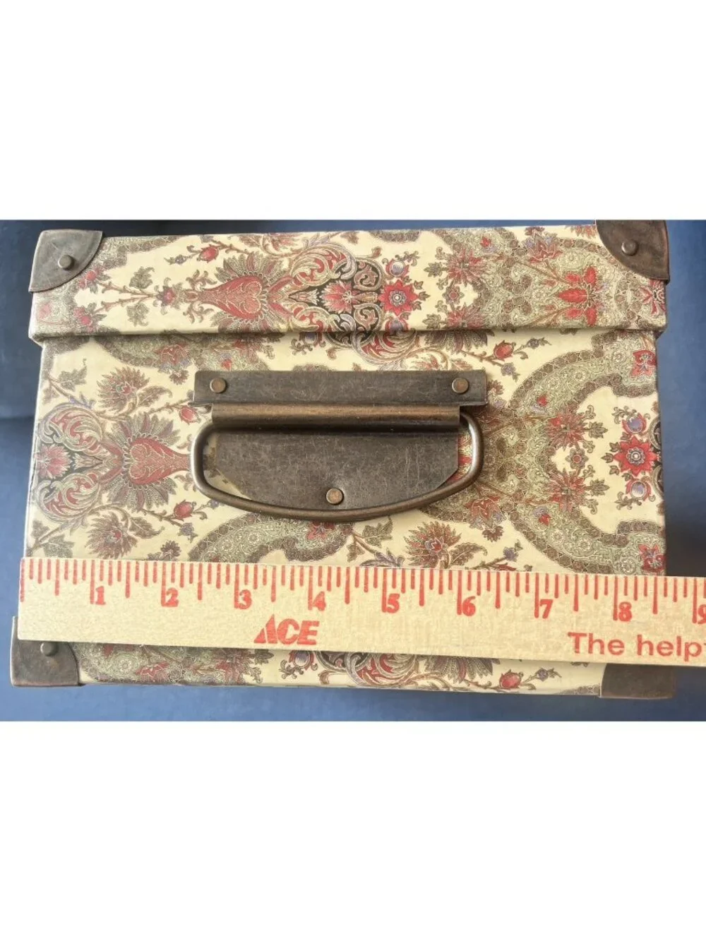 RAYMOND WAITES Storage Box Medallion Metal Handles Corners Designer Home Decor